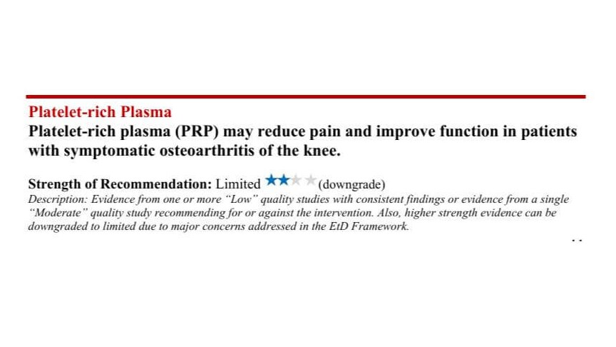 PRP AAOS Recommendations